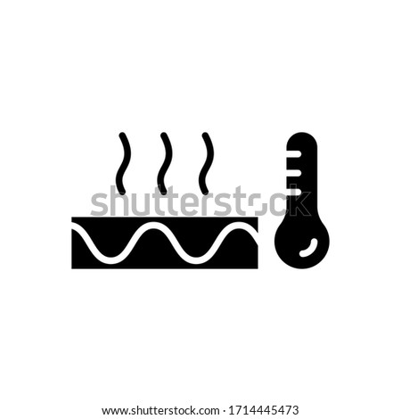 In-floor warming system. Silhouette of section of floor with heating cable, thermometer and hot air. Outline icon of thermomat. Flat isolated vector illustration on white background