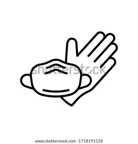 Medical mask, latex glove. Disposable individual protective equipment. Linear illustration of one-off sterile protection against virus during pandemic. Contour isolated vector icon, white background