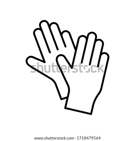 Pair of latex gloves for packaging design. Linear icon of two hands. Black simple illustration of disposable medical protection against virus. Contour isolated vector emblem on white background