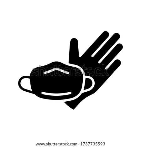 Silhouette Medical mask, nitrile glove. Disposable individual protective equipment. Outline illustration of one-off sterile protection against virus during pandemic. Flat vector icon, white background