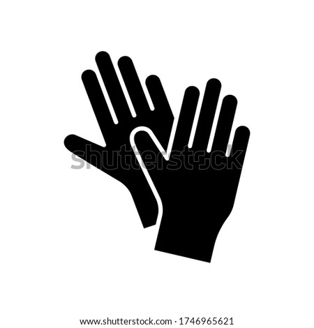 Silhouette Pair of latex gloves for packaging design. Outline icon of two hands. Black simple illustration of disposable medical protection against virus. Flat isolated vector image, white background