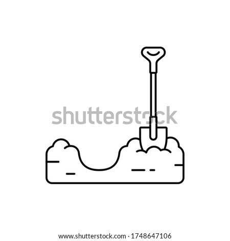 Pit dug in ground with shovel. Soil preparation for planting. Line art icon of piece of land with trench. Black illustration of gardening, excavation, bury. Contour isolated vector on white background