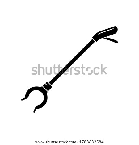 Cutout silhouette of Long-reach grabber. Outline icon of Litter Picker Gripper. Black device for elderly or disabled people. Flat isolated vector on white background. Pick Up tool, Mobility Assistance