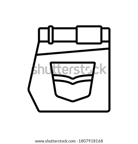Folded jeans with pocket. Linear icon of classic fit pants. Black simple illustration of clothing category in store, casual unisex style. Contour isolated vector on white background. Package emblem
