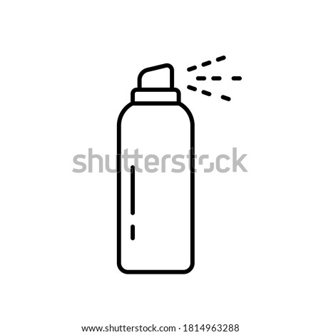 Aerosol spray can. Linear icon of deodorant, paint, air freshener, cleanser, furniture polish, repellent. Black illustration of gas spray, disinfectant in aluminum bottle. Contour isolated vector sign