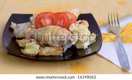 (recipe N1, series) chicken with potatoes, cauliflower and cheese, baked in an oven