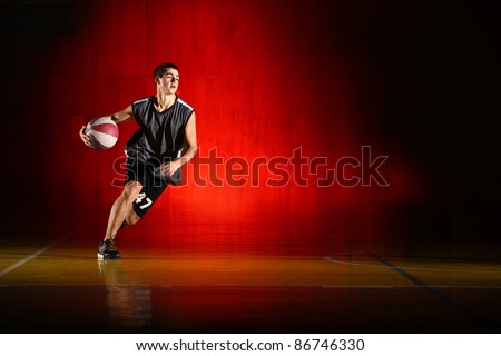 Basketball run on red background