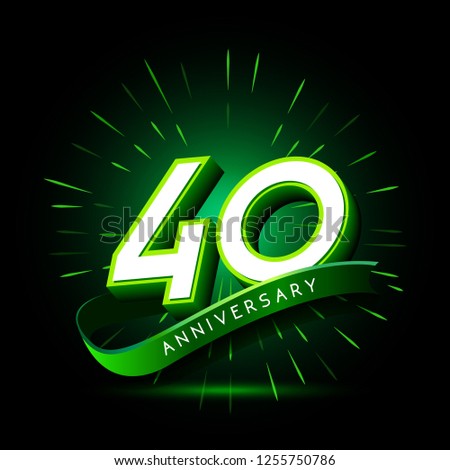 40th anniversary neon text vector design template. green number neon logo, light banner design element colorful design trend, night bright advertising neon text anniversary event party template