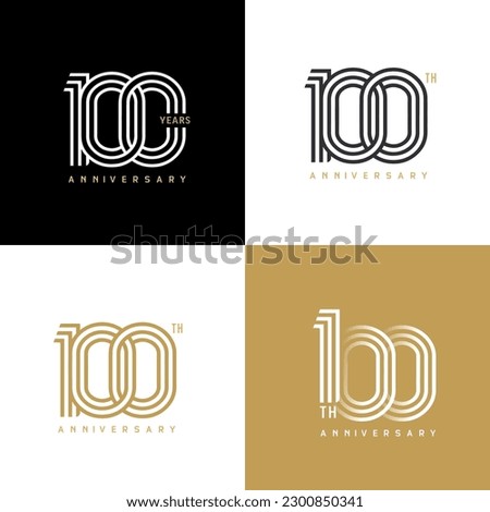 100 years anniversary vector number icon, birthday logo label, black, white and colors with stripe number