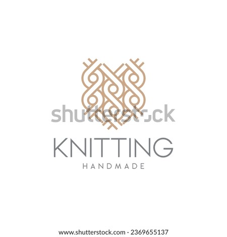 Vector logo design for knitting and textile. Handmade knit label. Vector logo template. Knit heart logo concept, crochet yarn emblem for handmade business. Illustration knit shop sign