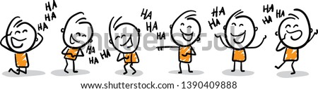 Group of people laughing - LOL -  isolated vector illustration outline hand drawn doodle line art cartoon design character.
