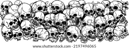 A pile of skulls human skulls with many shaped background tattoo hand drawing vectors art lines