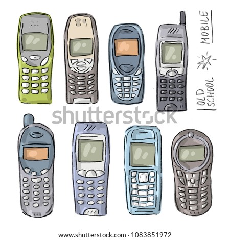 Set illustration with old mobile phones