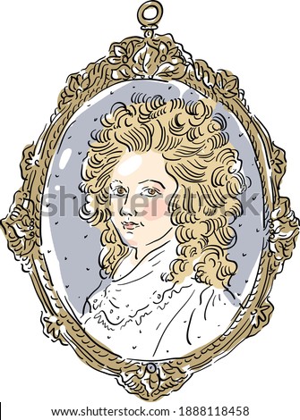 Vector illustration with vintage antique cameo brooch, pendant