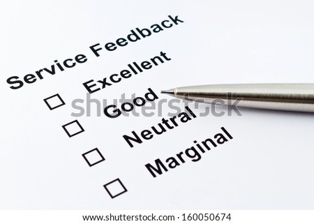 service feedback evaluation with pen isolated over white background