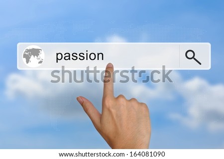 passion with hand click on search bar