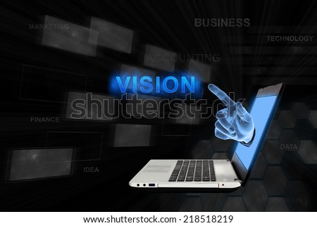 vision word from laptop with digital background