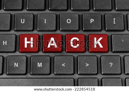 hack red word on keyboard, technology concept