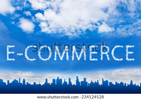 e-commerce text on cloud with blue sky