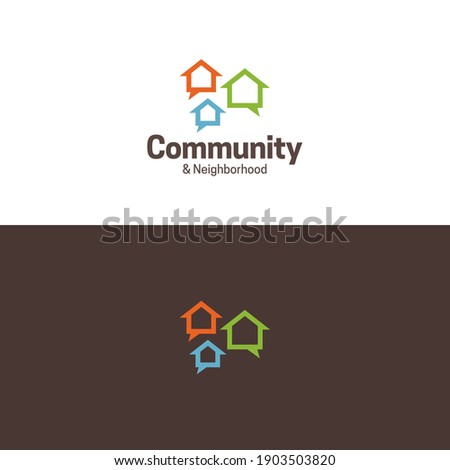 Community and Neighborhood Logo and Icon. Vector Illustration. Playful logo featuring three speech bubbles that are also houses.