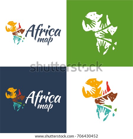 Africa Map - Vector Illustration. A logo and icon of a map of Africa with hands on it.