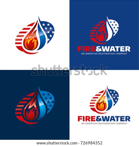 Fire & Water American Restoration Icon and Logo - Vector Illustration.