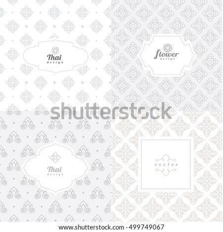 Vector mono line graphic design templates – labels and badges on decorative backgrounds ,style thai pattern