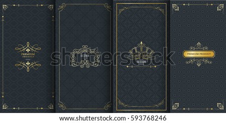 Collection of design elements, labels,icon and frames for packaging and design of luxury products.Made with golden foil Isolated on black background. vector illustration ストックフォト © 