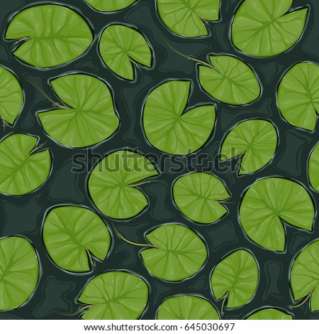 Seamless pond texture with lily pads on the surface, top view