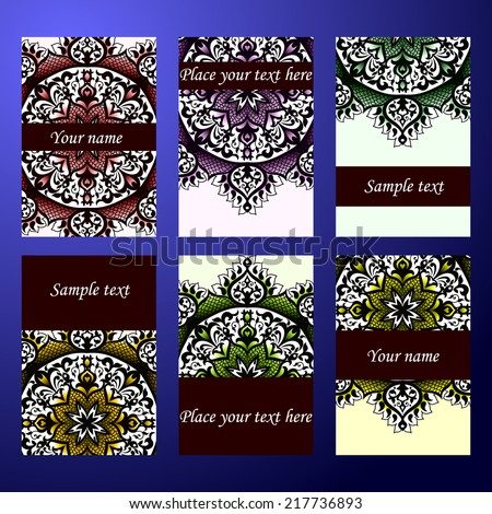 Set abstract card, vector background, card or invitation with Islam, Arabic, Indian, ottoman motifs