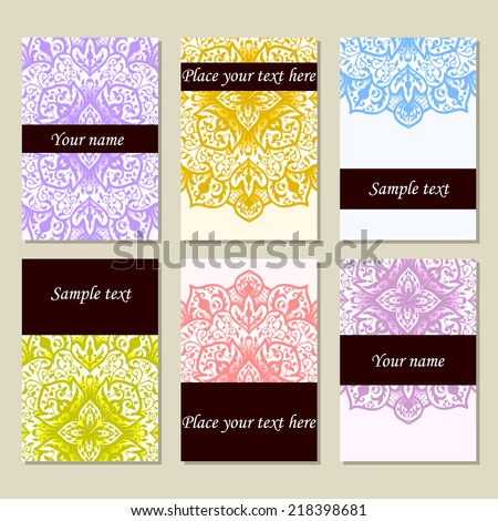 Set abstract card, card or invitation with Islam, Arabic, Indian, ottoman motifs.
