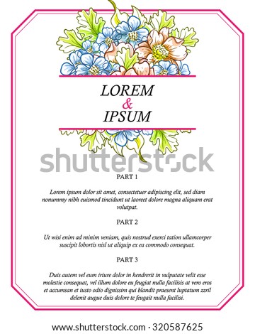 Vintage delicate invitation with flowers for wedding, marriage, bridal, birthday, Valentine\'s day. Romantic vector illustration.