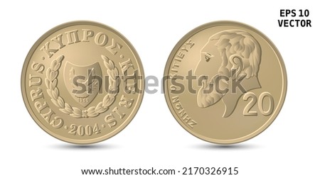 Money of Cyprus - 20 cents. Vector image. EPS-10. The obverse and reverse sides of the coin are shown.