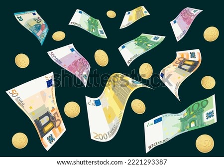 Flying of Euro banknotes. Vector illustration.