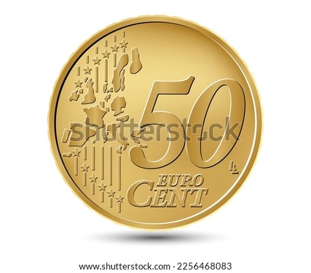 Fifty euro cent coin. Reverse coin. Vector illustration.