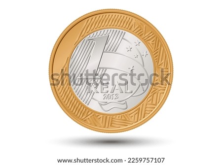 One real Brazilian coin money. Reverse on white background.