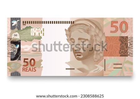 Banknote of fifty Brazilian money. Brazilian real. Vector illustration.