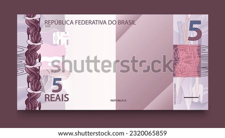 Banknote of five Brazilian money. Brazilian real. Vector illustration.