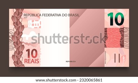 Banknote of ten Brazilian money. Brazilian real. Vector illustration.