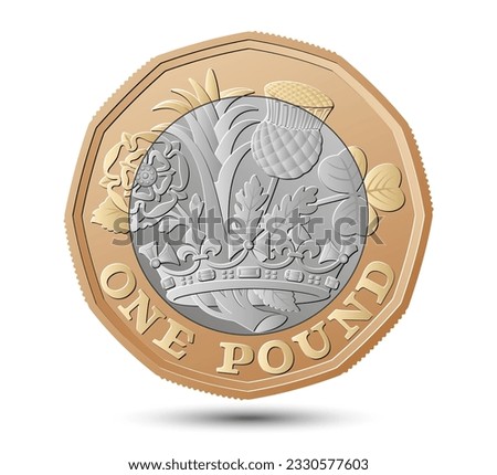 New UK twelve sided pound coin front, isolated on white background. Vector illustration.