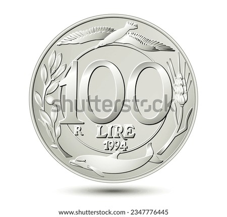 One hundred Italian lire isolated on white background. Vector illustration.