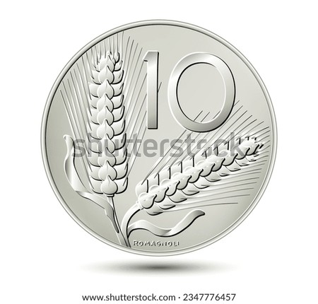 Ten Italian lire isolated on white background. Vector illustration.