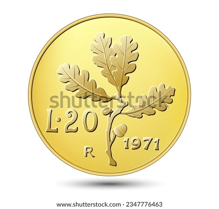 Twenty Italian lire isolated on white background. Vector illustration.