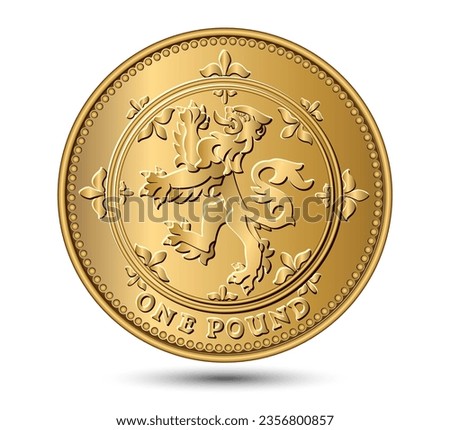 British money gold coin one pound sterling. Vector illustration.