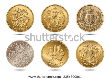 Vector set British money coin. Vector illustration.