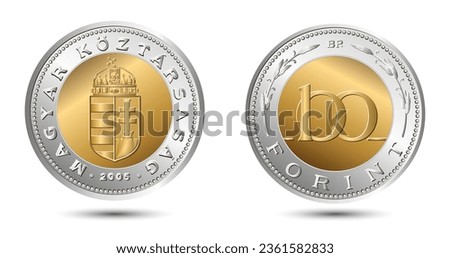 Reverse and obverse of Hungary coin, one hundred forint, isolated in white background. Vector illustration.