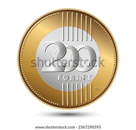 Reverse of Hungary coin, two hundred forint, isolated in white background. Vector illustration.