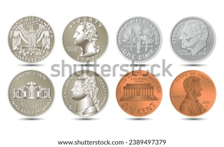 Set of obverse and reverse of American money. Vector illustration.
