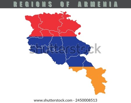 Map of the country of Armenia. Detailed vector map of Armenia by region. Map of Armenia with flag.