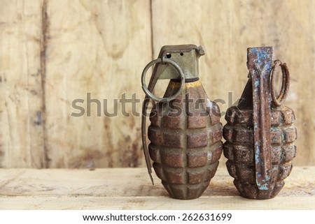 Grenade on old wood for background and texture